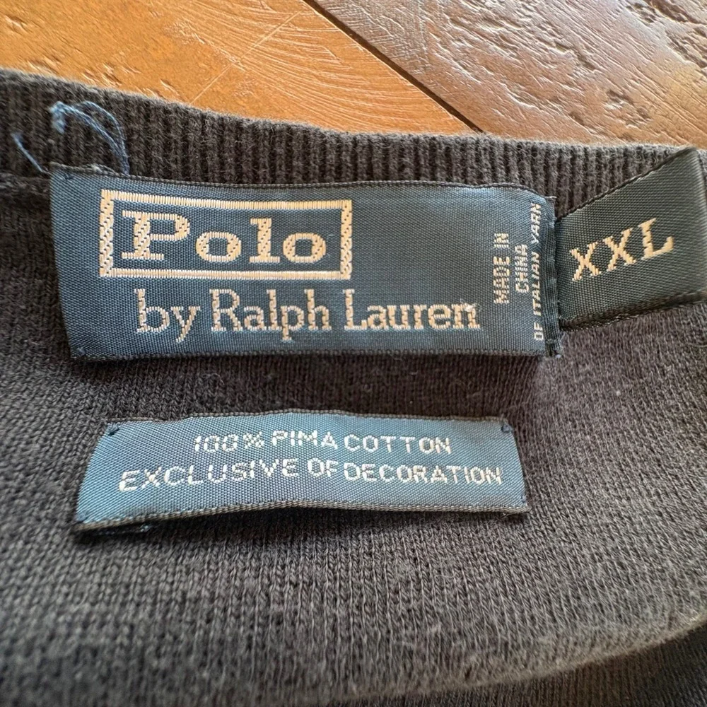 Polo Ralph Lauren Mens XXL Black Pima Cotton V-Neck Sweater Vest Red Pony Preppy